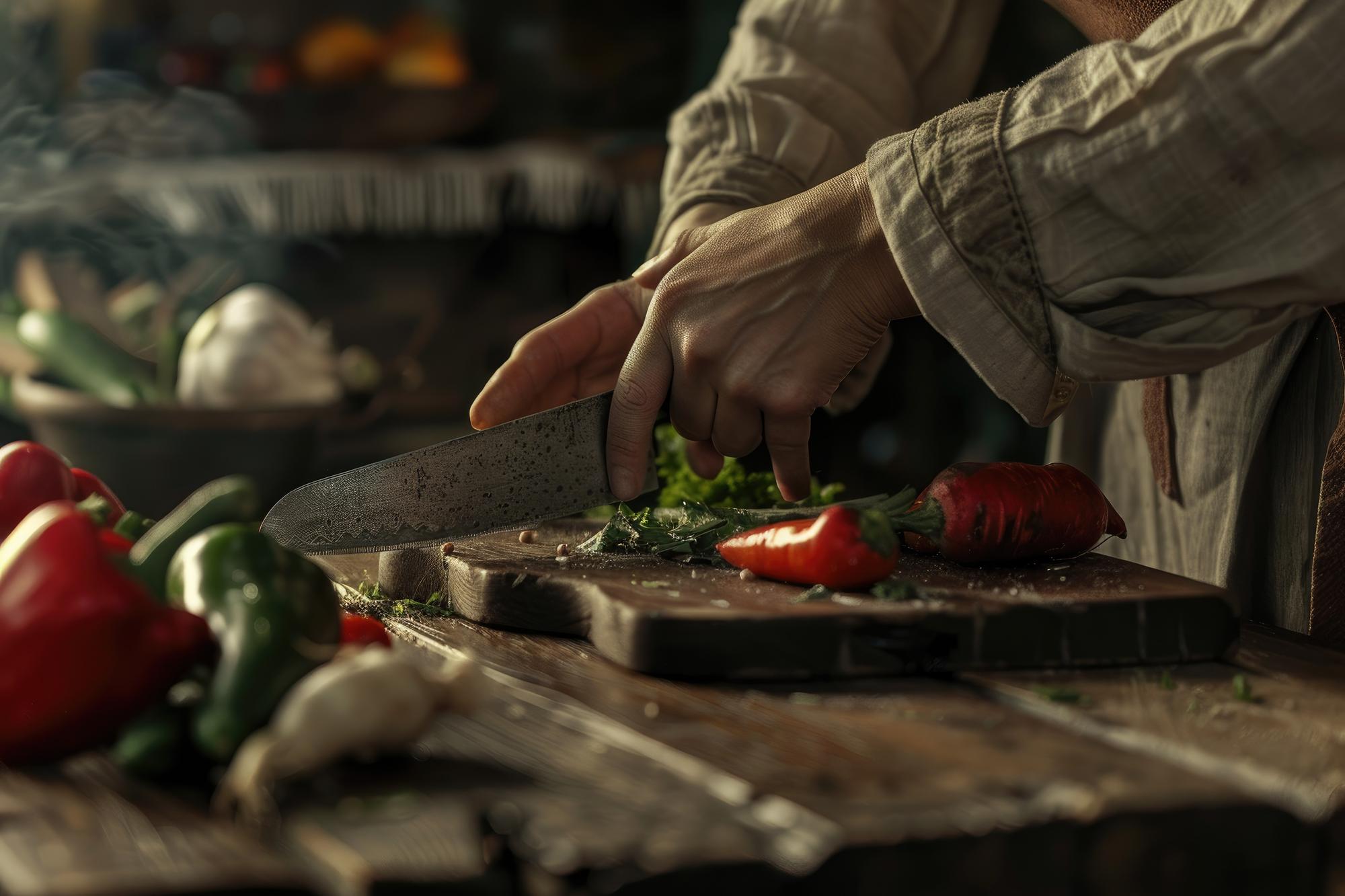 Chef locale che affetta ingredienti